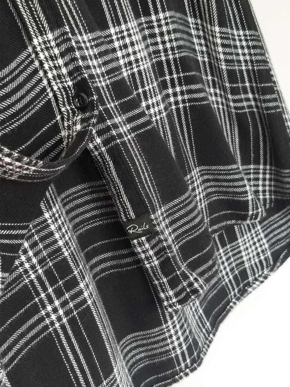 Rails Britt Cap Sleeves Flannel Shirt Button Down Top Black White Size XS $128 - Picture 10 of 15